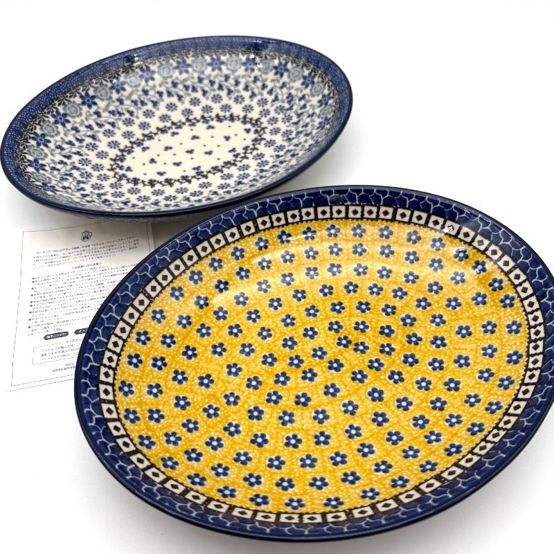 【展示未使用】CERAMICA セラミカ ボレスワヴィエツ オーバルプレート 2枚セット サフラン ヤポニア ポーランド陶器 ハンドメイド 楕円皿 花柄 電子レンジ・食洗機対応