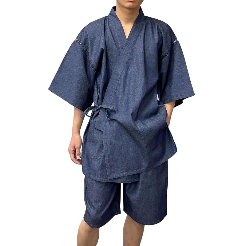 【新品】 [江戸てん] 甚平 デニム メンズ 4.5オンス薄手デニム生地 （綿100％） 先染生地の柔らかさ じんべい紺 3L