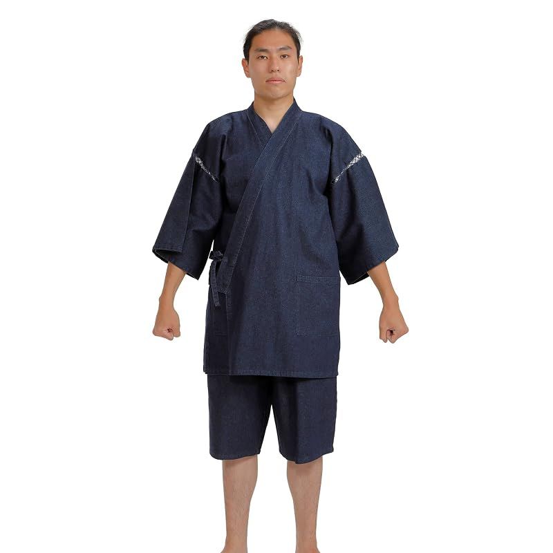 【新品】 [江戸てん] デニム甚平 綿100％ 紺 3L