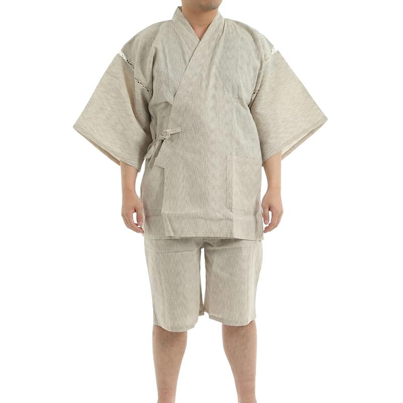 【新品】 [江戸てん] しじら織り甚平 綿100％ 涼しい着心地 和服 夏服 メンズ 大きいサイズ M/L/LL/3L/4L/5L リラックスウェア お祭り 父の日 ベージュ752 5L