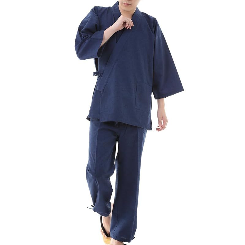 【新品】 [江戸てん] 作務衣 久留米紬織り 日本製 高級 素材からこだわりました つむぎ メンズ 紺 M