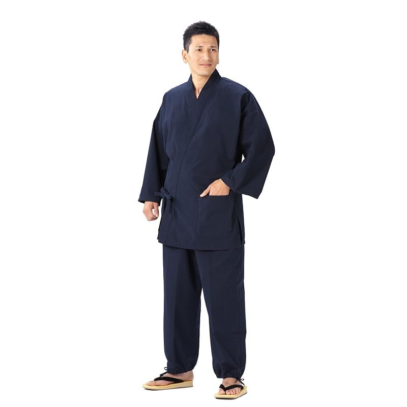 【新品】 綿の郷(ワタノサト) 日本製 久留米紬織作務衣 (LL, 紺)