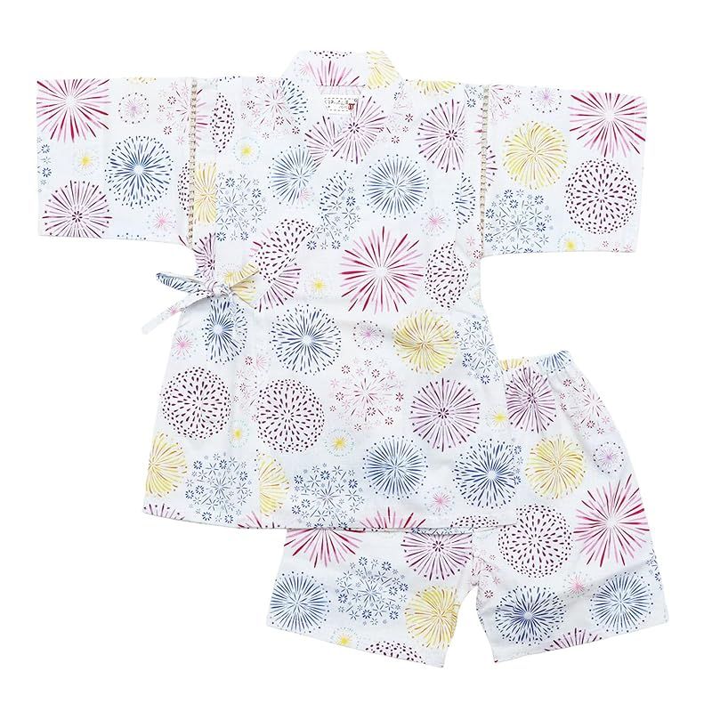 【新品】 [こどもじかん] 甚平 女の子 子供 じんべい じんべえ 女児 キッズ 綿206％ 花火大会 祭り 夕涼み会 日本製 和柄 パジャマ 海外土産 子供用 浴衣 夏 おしゃれ XYZ(花火ホワイト 120cm)