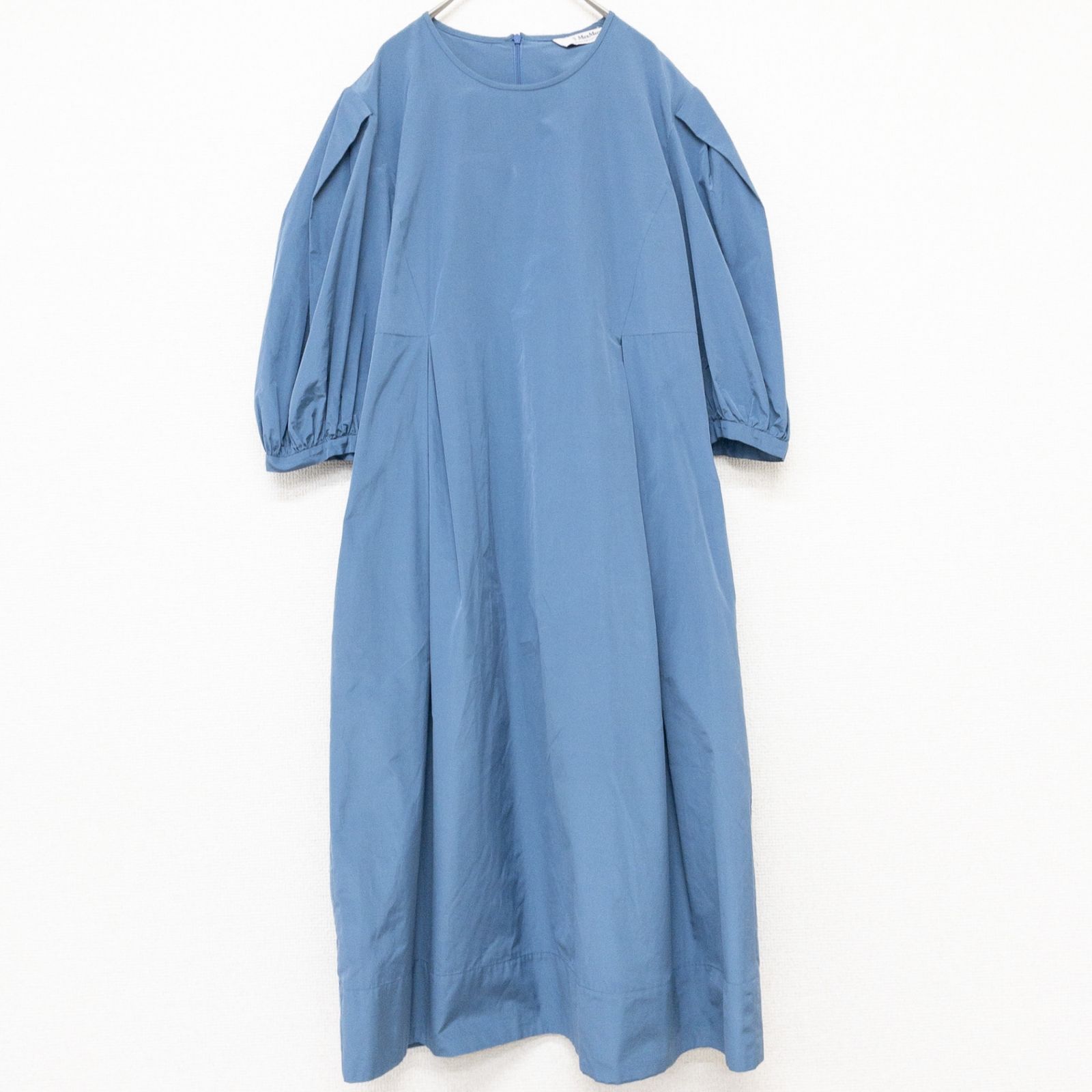 'S MaxMara エスマックスマーラ ワンピース パフスリーブ タック ギャザー ボリューム ブルー レディース b01936