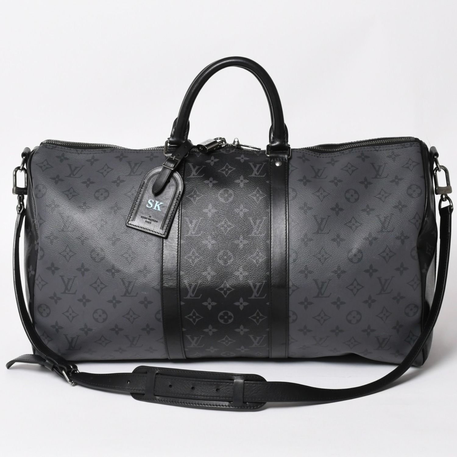 LOUIS LVUITTON ルイヴィトン キーポル・バンドリエール 50 ブラック グレー シルバー金具 M45392 美品 中古 4a004494