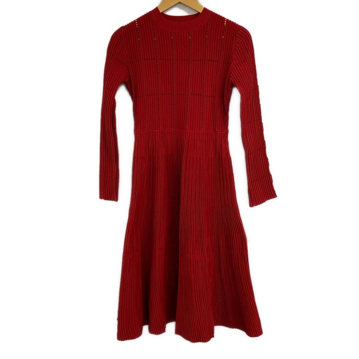 CELFORD(セルフォード) ワンピース サイズ36 S レディース美品 - レッド ハイネック/長袖/マキシ丈/メッシュ/キャミインナー付き/リブ