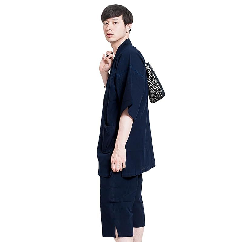 【新品】 [たゆたふ] 甚平 じんべい メンズ 日本製 しじら織 男性 久留米 六花/ROCCA (LL, 紺)