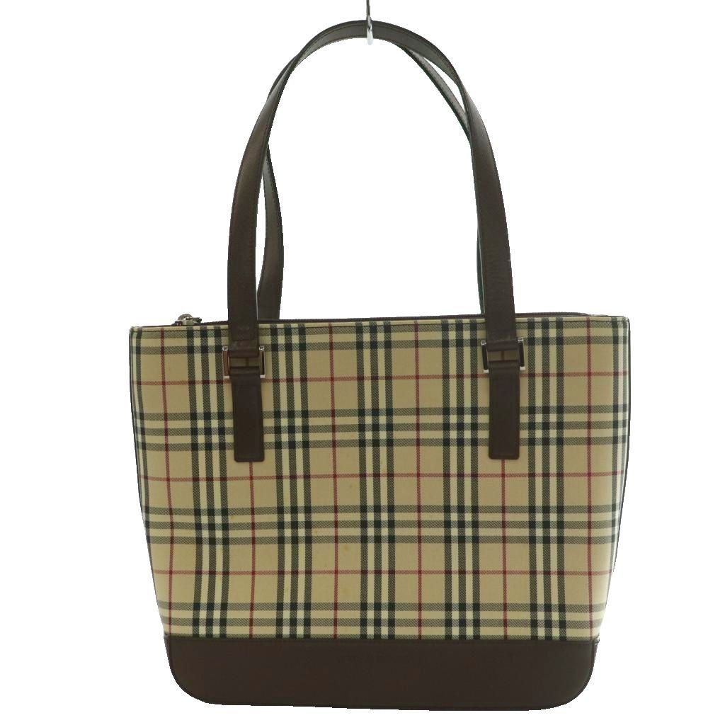 バーバリー BURBERRY ノバチェック トートバッグ ハンド キャンバス レザー ベージュ ブラウン /SS ■OS ■GY12