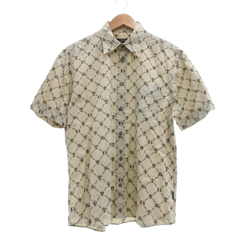 バーバリーブラックレーベル BURBERRY BLACK LABEL モノグラム柄 半袖シャツ シャツ ブラウス 3 ベージュ 茶 ブラウン /SX ■GY12