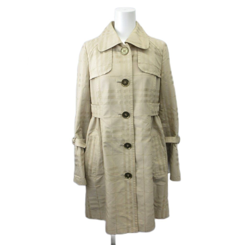 バーバリーブルーレーベル BURBERRY BLUE LABEL トレンチコート 38 ベージュ チェック柄 フレアスリーブ ビッグボタン 金ボタン FR527-273-40 /PP
