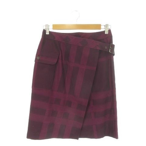 バーバリー ロンドン BURBERRY LONDON スカート 38 紫 パープル チェック柄 ラップスカート FX080-058-38 /CK9 ■GY50