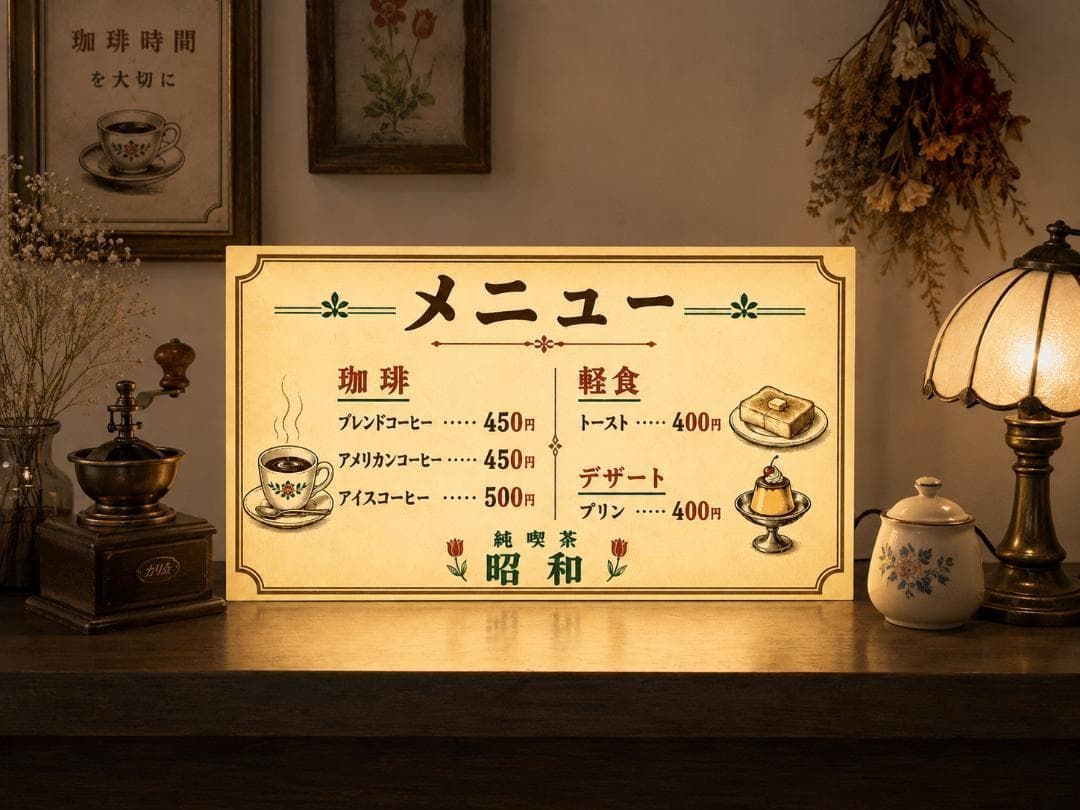【オーダー無料】純喫茶 喫茶店 カフェ CAFE お家カフェ コーヒー 軽食 メニュー 昭和レトロ プレゼント 店舗 自宅 屋台 キッチンカー パーティー イベント テーブル カウンター サイン ランプ 照明 看板 置物 雑貨 ライトBOX 電飾看板 電光看板