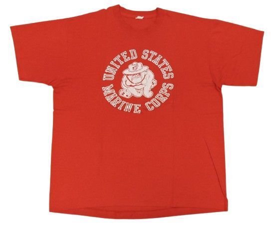■SCREENSTARS 80s グラフィック Tee USMC ブルドック USA製 サイズXL レッド 半袖Tシャツ スクリーンスターズ 中古品▲★(134)