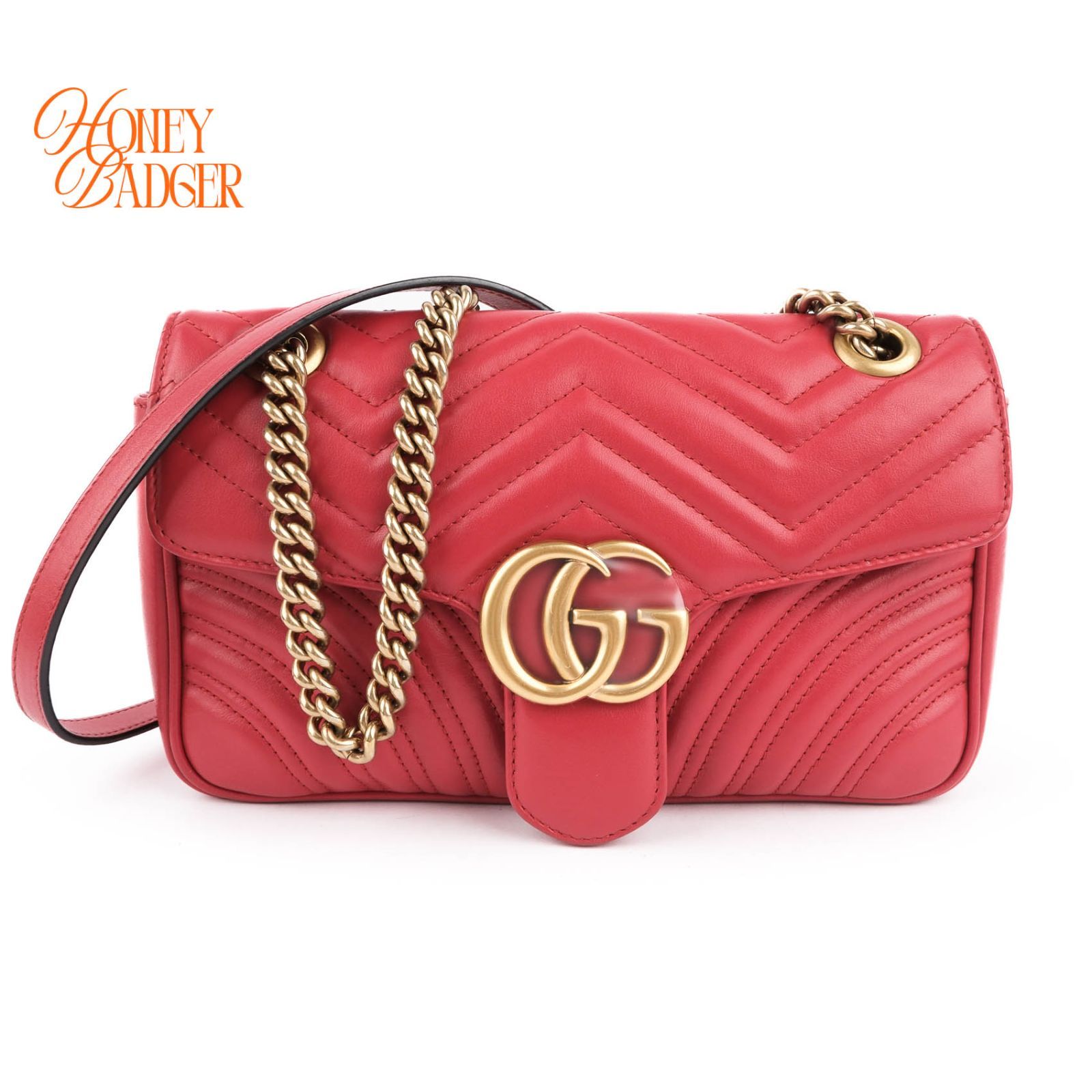 【新品同様】グッチ GUCCI GGマーモント スモール ショルダーバッグ 26 レッド 赤 ゴールド金具 レザー 2WAY