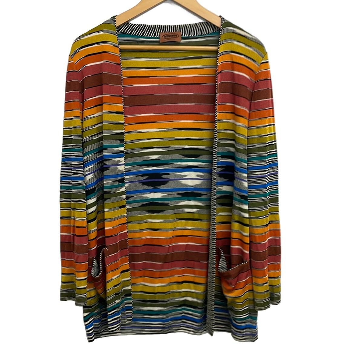 MISSONI(ミッソーニ) カーディガン レディース - 黒×ブラウン×マルチ 長袖/ボーダー