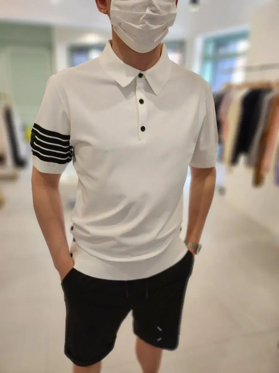 アメイジングクリー 4線 白 半袖 ゴルフカラーTシャツ 110