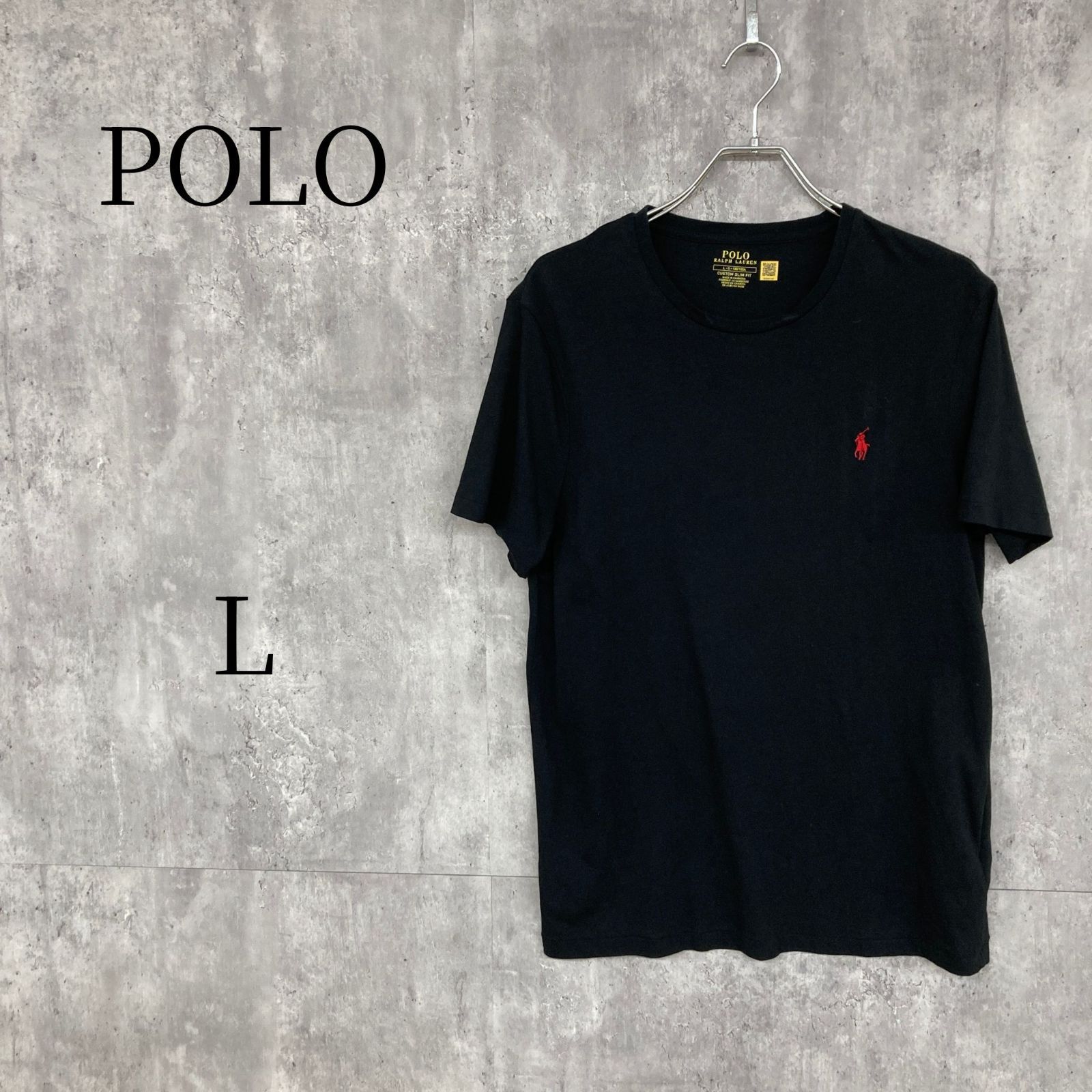 ポロラルフローレン Tシャツ 黒 Lサイズ カスタムスリムフィット 赤ポニー刺繍ロゴ 丸首 半袖 カットソー トップス クルーネック シンプル 定番 カジュアル 綿100% ラルフローレン 人気