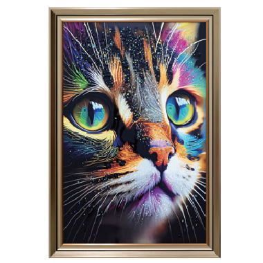 【送料無料】美品 アートパネル 絵画 SNS映え 動物　猫　ネコ カラフル　フレーム付き インパクト大 壁飾り 44×64 a681