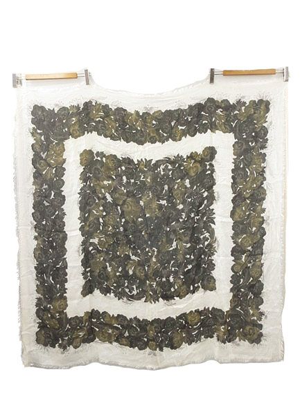 ロエベ LOEWE 花柄 プリント 大判スカーフ ストール ホワイト 薄手 透け感 ☆AA★