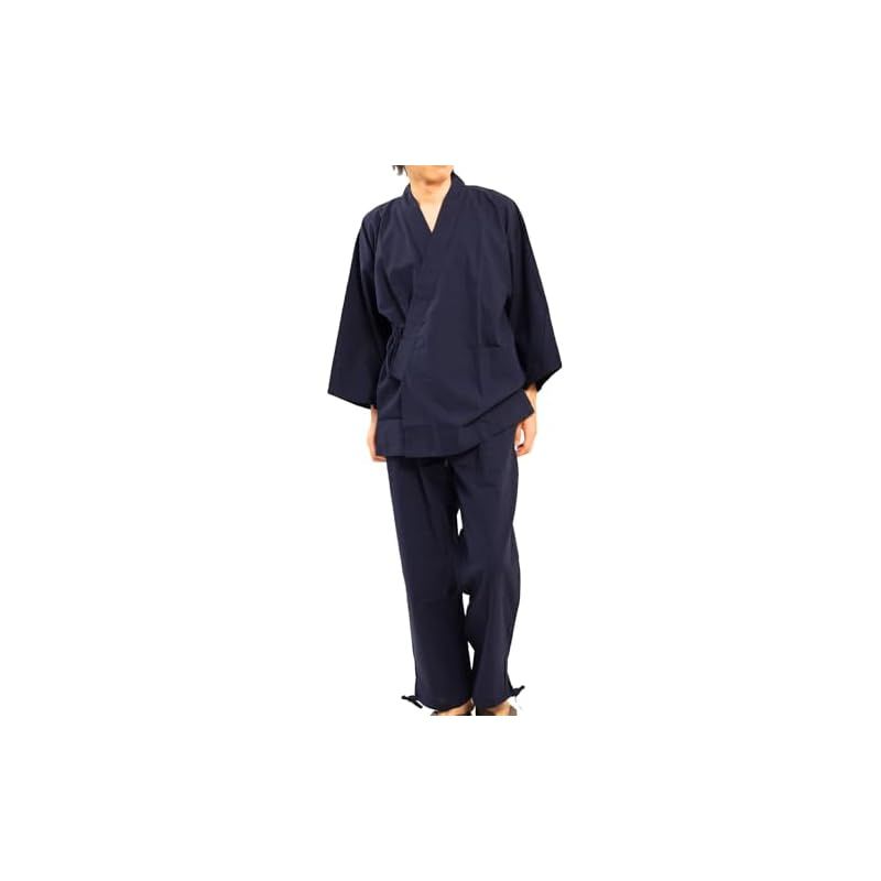 【新品】 [江戸てん] 作務衣 平織りのソフトな綿100％作務衣（さむえ） 紺 LL