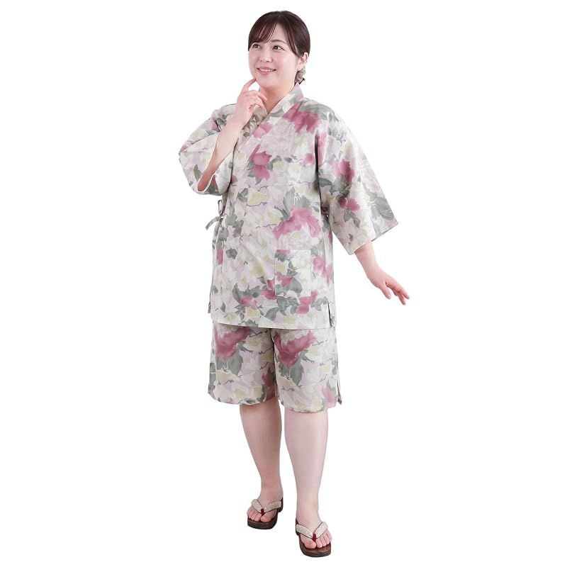 【新品】 [キョウエツ] 甚平 単品 上下セット ルームウェア 綿 レディース フリーワイドサイズ FW (ロゼマグノリア, フリーワイドサイズ)