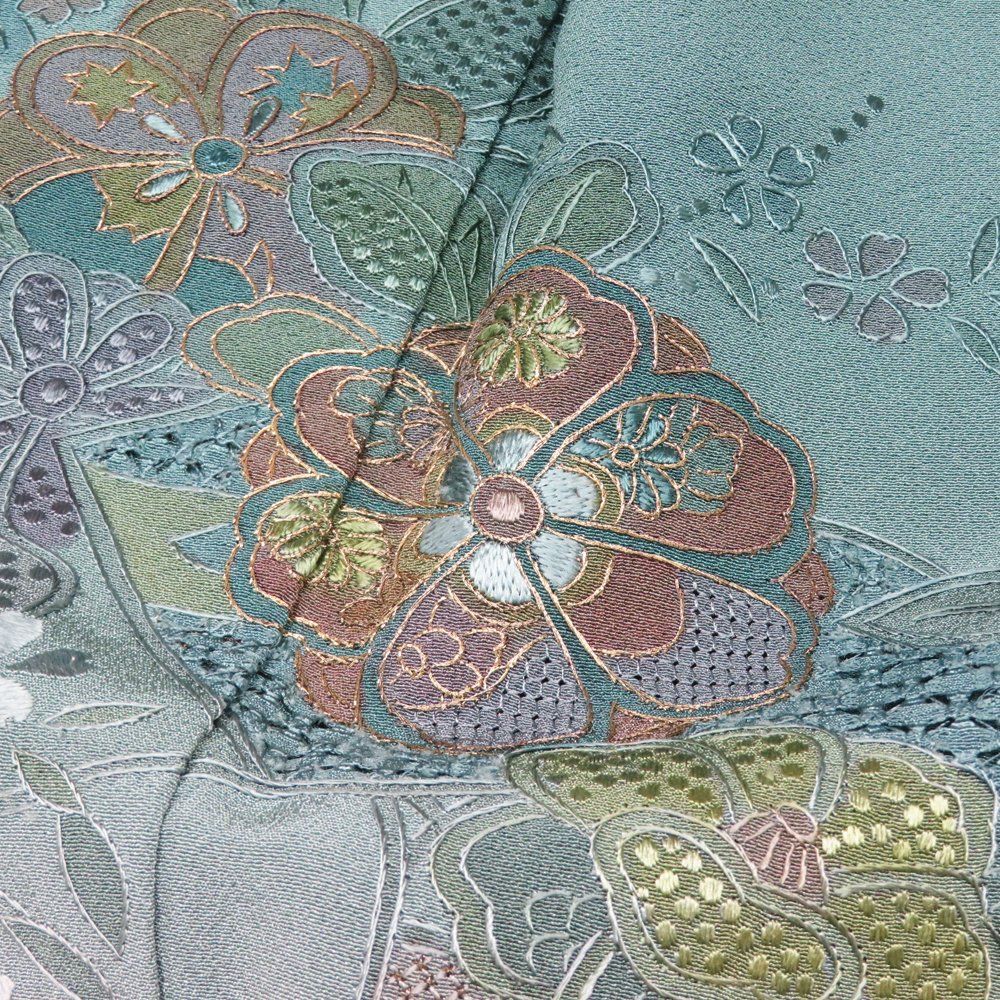 付下げ 付け下げ 訪問着 着物 中古 正絹 袷 紋付 汕頭刺繍 中国刺繍 暈