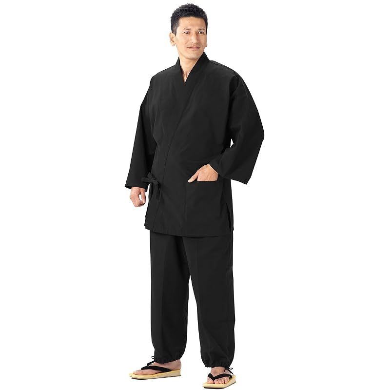 【新品】 綿の郷(ワタノサト) 日本製 久留米紬織作務衣 (S, 黒)