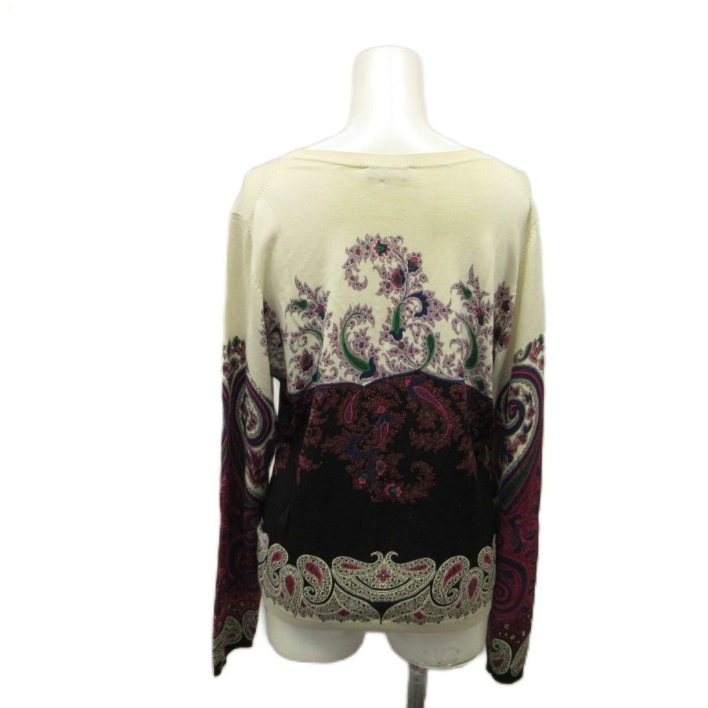 エトロ ETRO シルク アニマル柄 アフリカ ニット セーター 七分袖 42 エトロ ETRO 長袖ニットプルオーバー セーター 絹 シルク 42 白