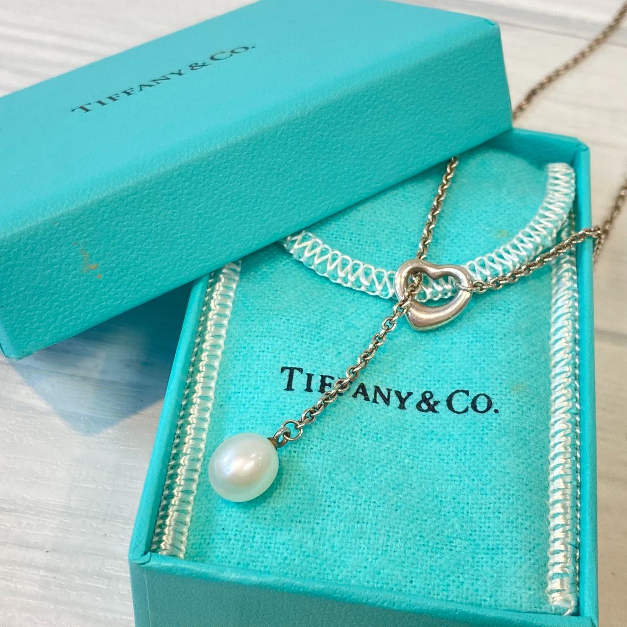 【塩】Tiffany ティファニー パール ハート ラリアット ネックレス SV【24408SK】F26
