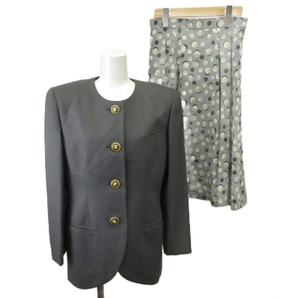 ピエールバルマン PIERRE BALMAIN セットアップ ジャケット スカート 9 グレー ドット柄 /RN ■GY99