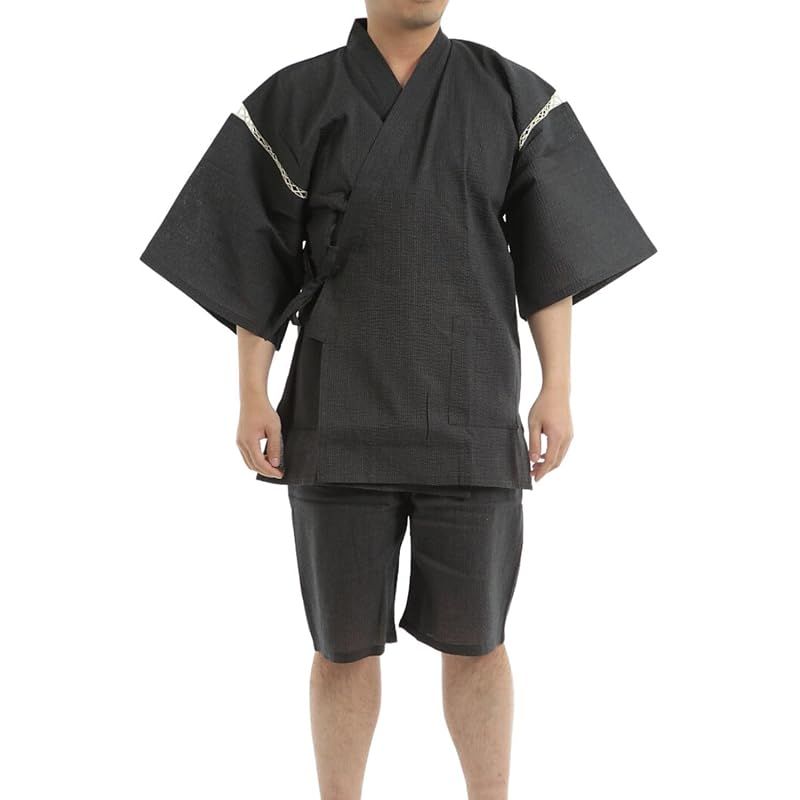 【新品】 [江戸てん] しじら織り甚平 綿100％ 涼しい着心地 和服 夏服 メンズ 大きいサイズ M/L/LL/3L/4L/5L リラックスウェア お祭り 父の日 グレー706 M