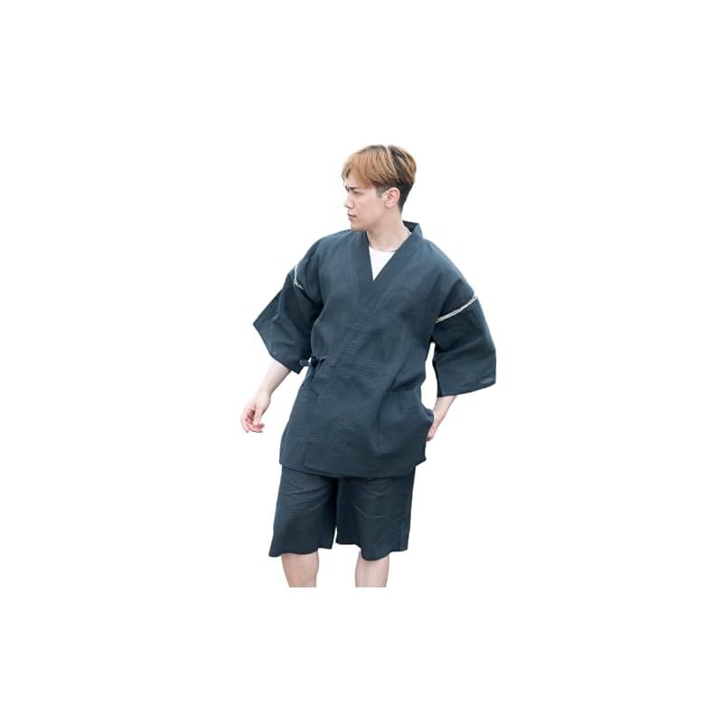 【新品】 [江戸てん] しじら織り甚平 綿100％ 涼しい着心地 和服 夏服 メンズ 大きいサイズ M/L/LL/3L/4L/5L リラックスウェア お祭り 父の日 紺705 LL