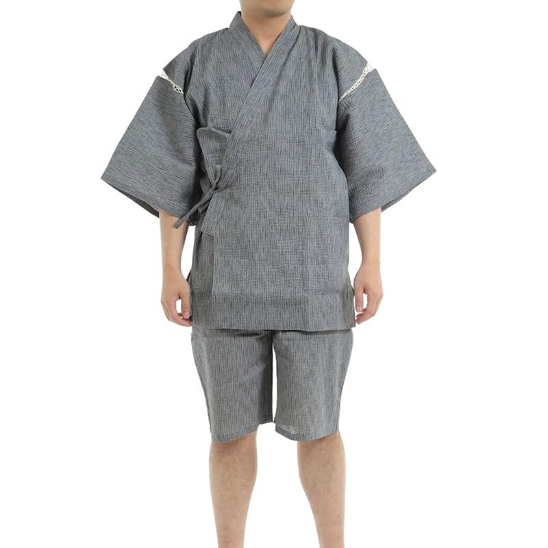 【新品】 [江戸てん] しじら織り甚平 綿100％ 涼しい着心地 和服 夏服 メンズ 大きいサイズ M/L/LL/3L/4L/5L リラックスウェア お祭り 父の日 ライトグレー710 LL