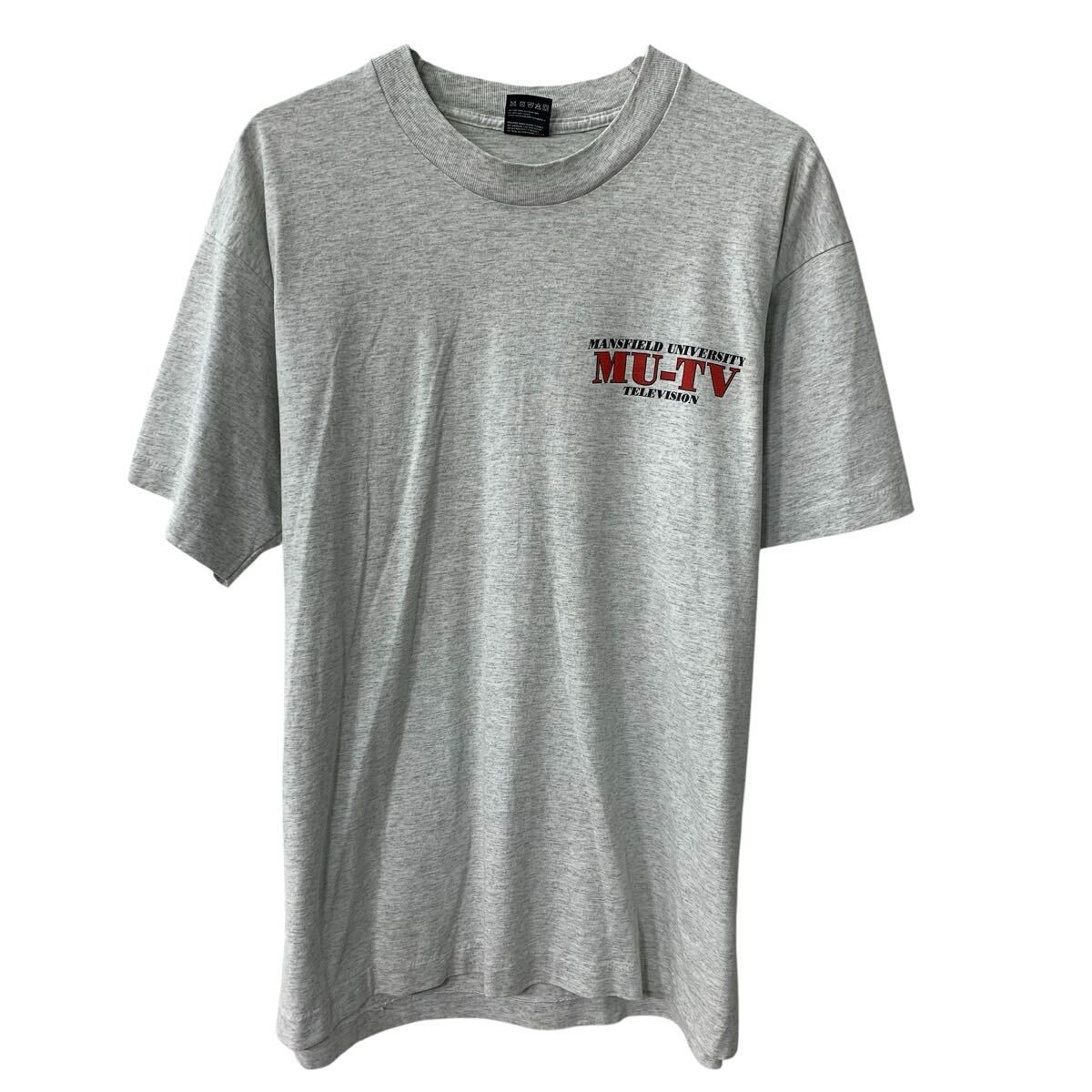 90s USA製 FRUIT OF THE LOOM 半袖 プリントTシャツ XL グレー系 フルーツオブザルーム 90年代 コットンポリ カットソー 夏物 a806-7000