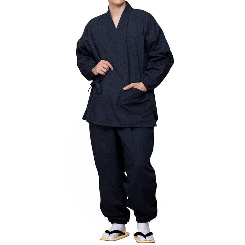 【新品】 [キョウエツ] 作務衣 冬用 中綿入り 紬風生地 フリース裏地 16 メンズ (3L, 紺)