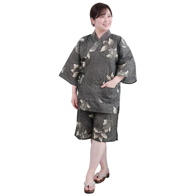 【新品】 [キョウエツ] 甚平 単品 上下セット ルームウェア 綿 レディース フリーワイドサイズ FW (宵の京金魚, フリーワイドサイズ)