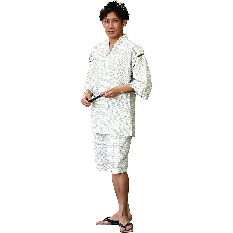 【新品】 綿の郷(ワタノサト) 久留米ちぢみ織甚平 全行程 日本製 サイズ S/M/L/LL/3L 父の日 プレゼント 実用的 ファッション おしゃれ 服 (白板締, 3L)