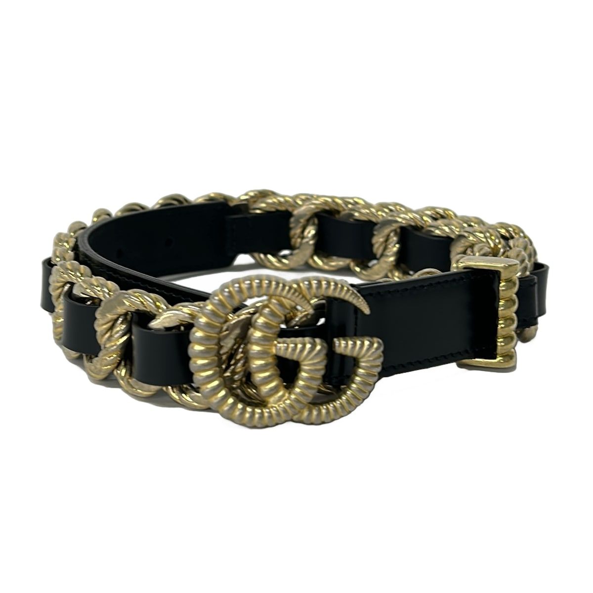 GUCCI(グッチ) ベルト 75・30美品 - 524099 黒×ゴールド ダブルG レザー