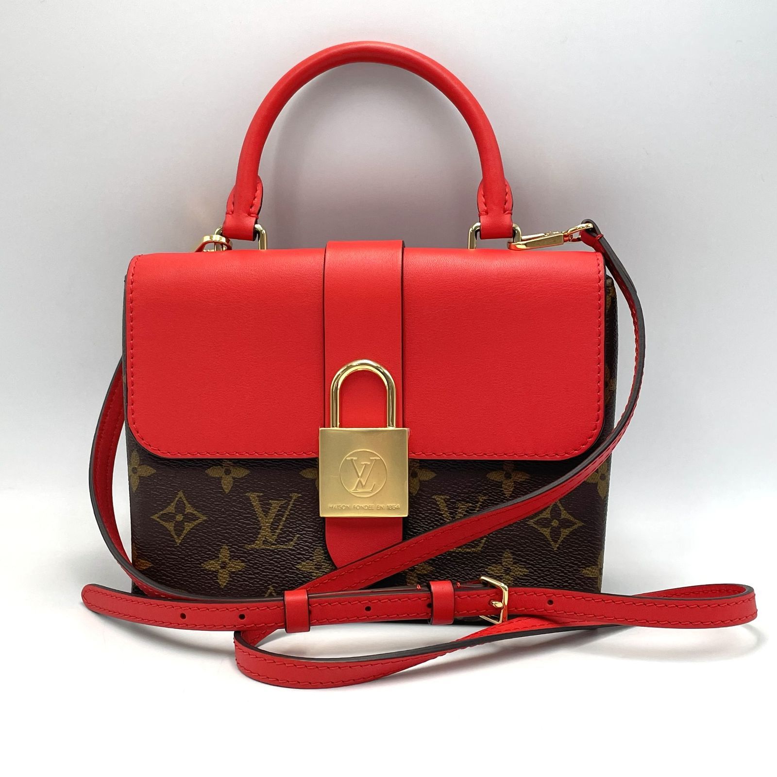 【ハンドバッグにもショルダーにも使える華やかな一品/美品】LOUIS VUITTON ルイヴィトン モノグラム ロッキーBB コクリコ 2WAY バッグ M44322 レッド ブラウン ゴールド金具 斜め掛け 肩掛け コンパクト ミニバッグ 当店基準真贋確認済