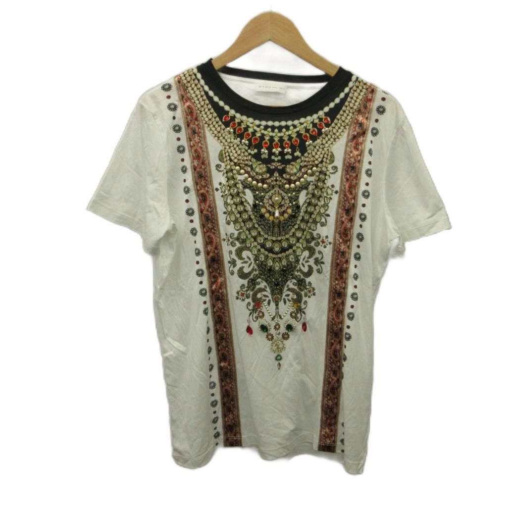 エトロ ETRO 半袖Tシャツ 44 白 ホワイト 黒 ブラック 赤 レッド 装飾デザイン 半袖 ラウンドネック /SH ■GY62
