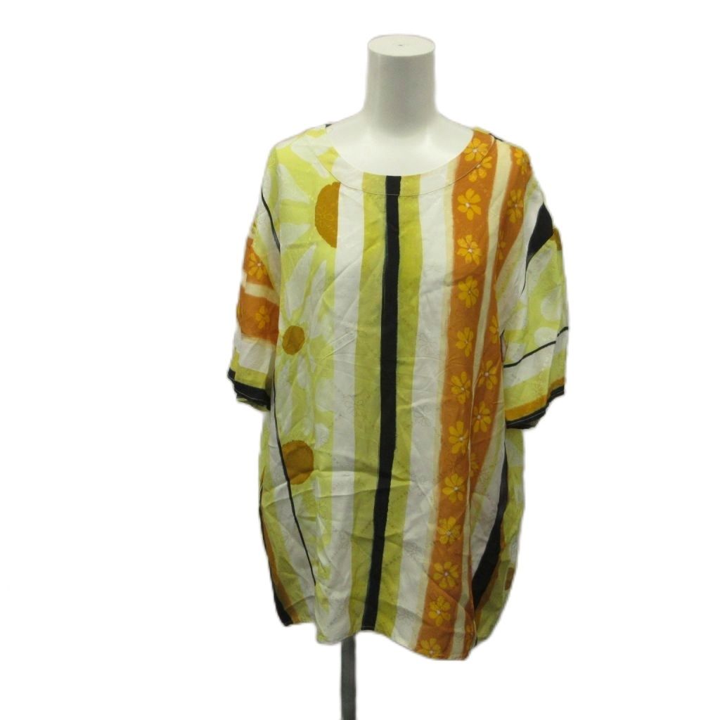 マルニ MARNI トップス 半袖Tシャツ 38 オレンジ 黄色 イエロー ストライプ柄 花柄 半袖 /SH ■GY62