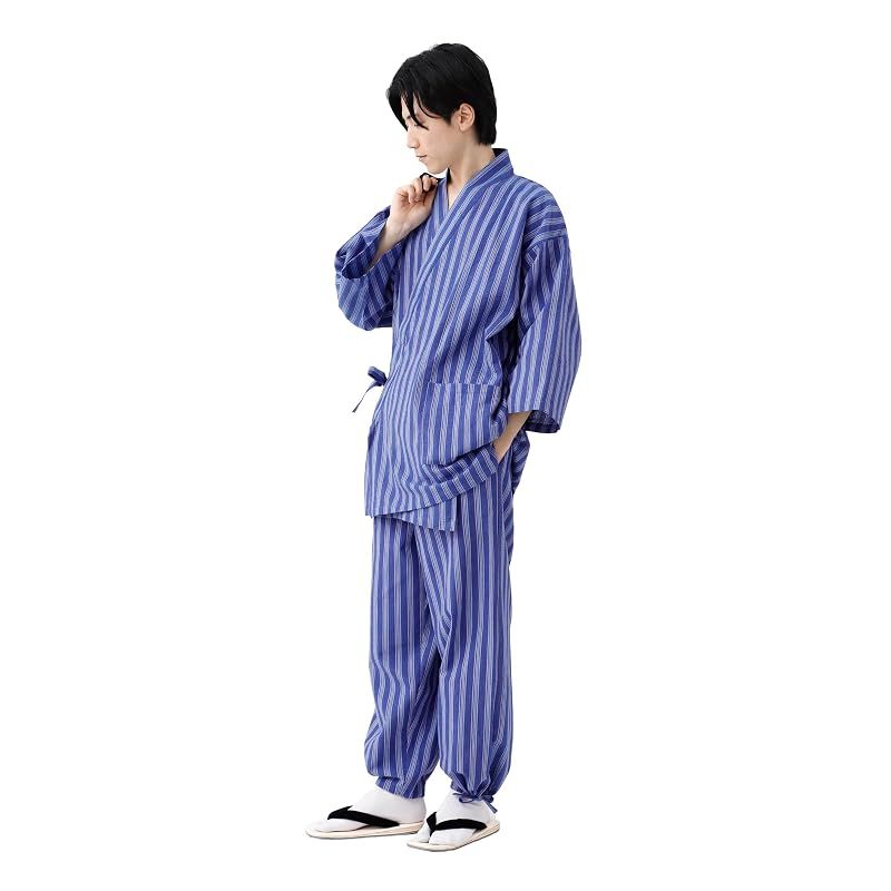 【新品】 [たゆたふ] 作務衣 久留米 しじら織 夏用 メンズ 男性 BOTAN 綿 コットン 久留米織作務衣 (ブルー系ストライプ, M)