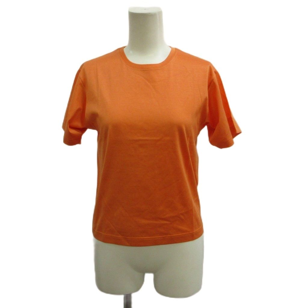 エルメス HERMES Tシャツ M オレンジ 無地 ラウンドネック 半袖 ロゴ刺繍 カットソー /PP ■GY62