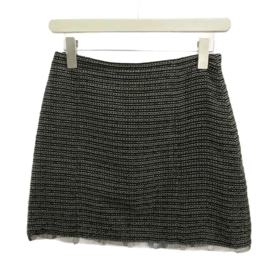 シャネル CHANEL 裾レースツイードスカート 38 黒 ブラック ミニ丈 Aライン P22251V13148 /PP ■GY62