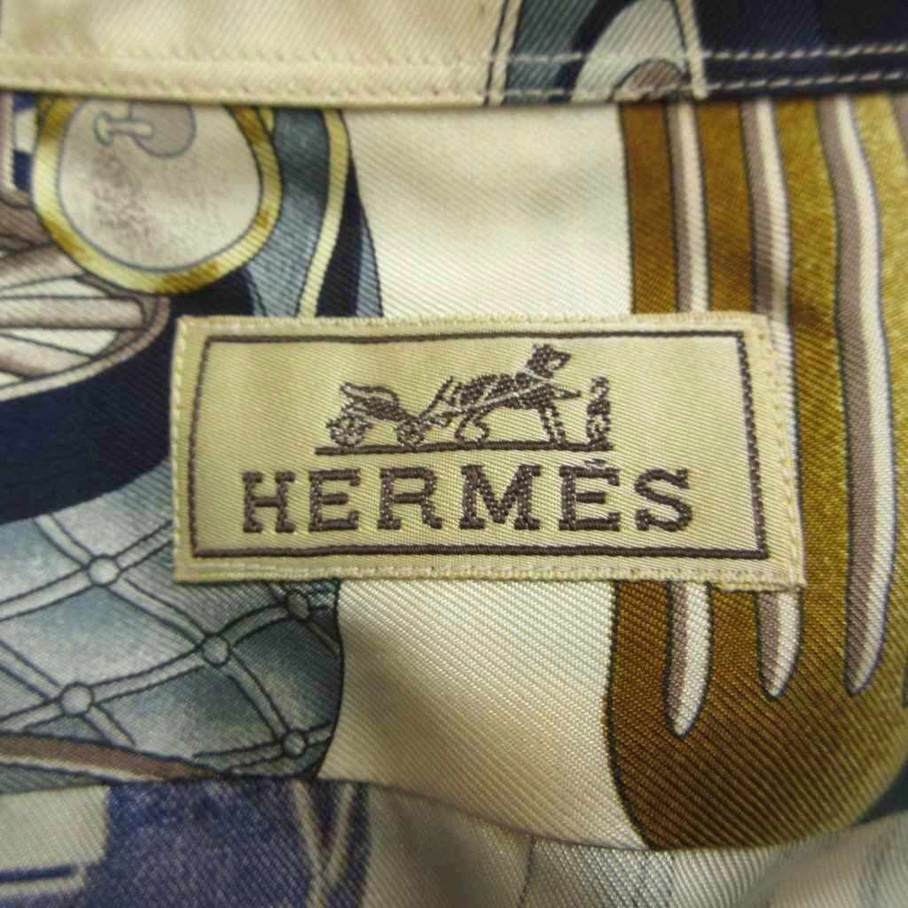 エルメス HERMES シャツ 絹 シルク 38 マルチカラー 総柄 長袖