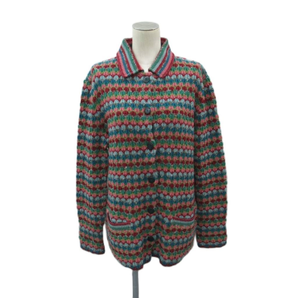 ミッソーニ MISSONI ニットカーディガン ステンカラー ミドル丈 マルチカラー 緑 グリーン 総柄 /HO24 ■ECD005