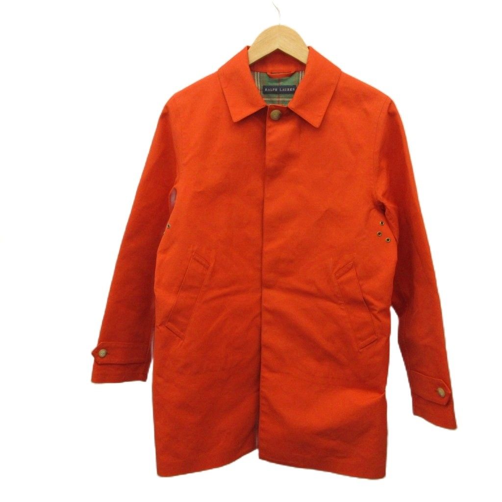 ラルフローレン RALPH LAUREN ステンカラーコート 上着 ゴム引き 13 オレンジ 無地 レギュラーカラー 長袖 ミドル丈 /PP ■GY74
