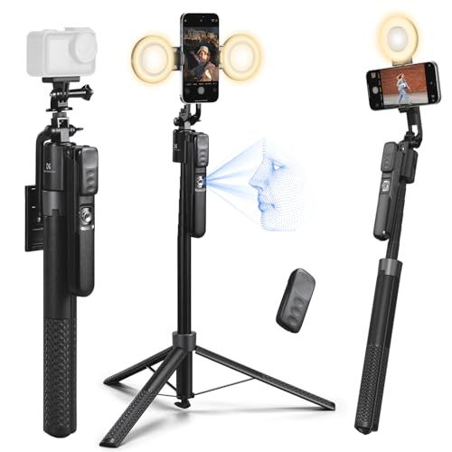 【新品】K&F CONCEPT スマホ 三脚 360°AI自動顔追跡 LEDライト付き 自撮り棒 180cm 6段階調節 6軸調整可能 スマホ ジンバル ジェスチャーコントロール 1/4