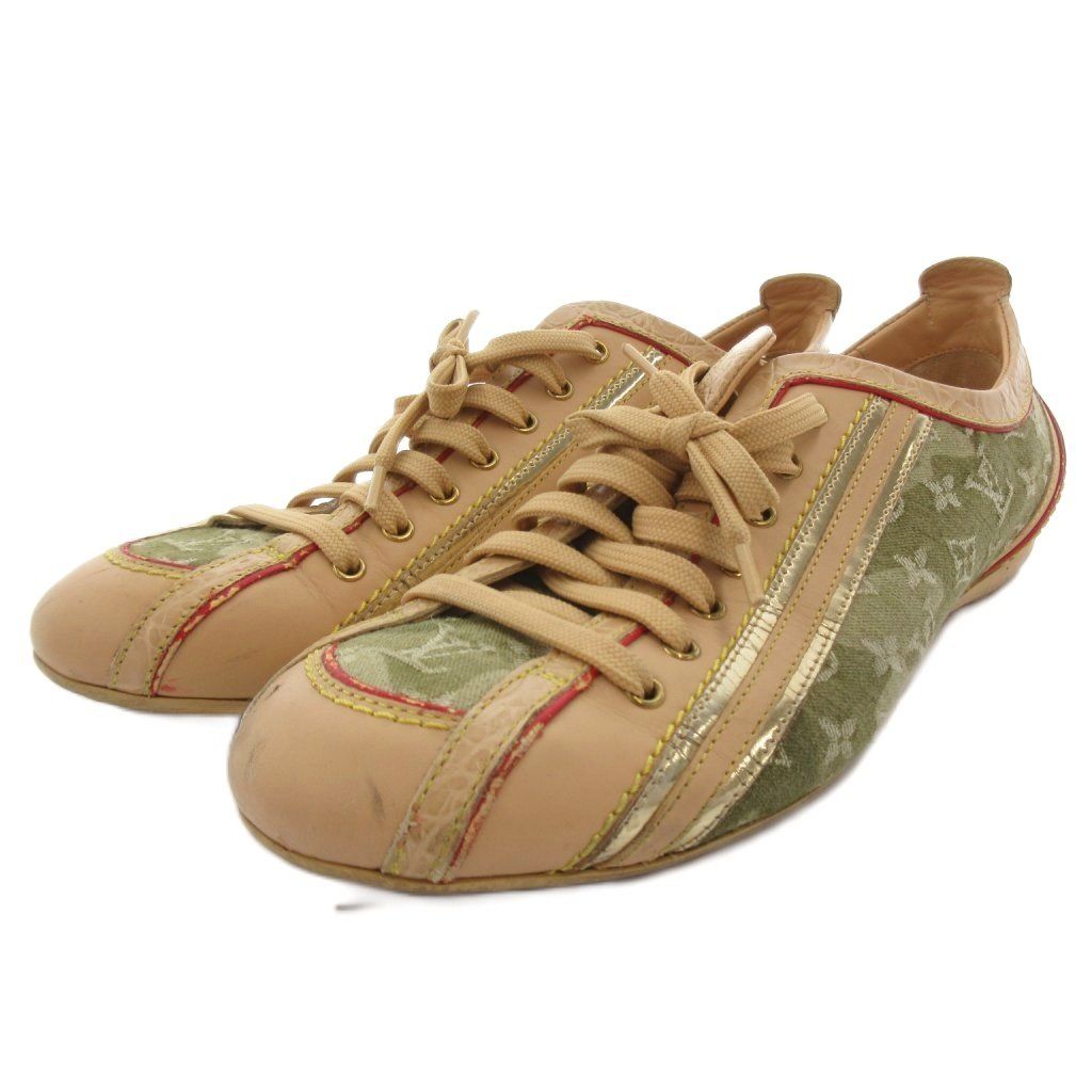 ルイヴィトン LOUIS VUITTON スニーカー シューズ フラット モノグラムミニ レースアップ 37 ベージュ /FF ■GY62