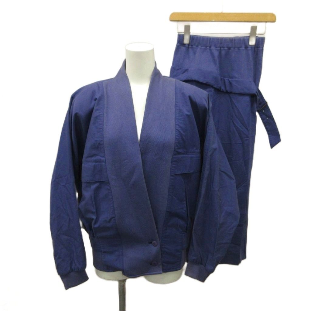 イッセイミヤケ ISSEY MIYAKE 80s セットアップ ジャケット ロングスカート 9 紫 パープル 無地 長袖 Vネック /PP ■GY74